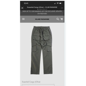Club Paradise Essential Cargo Pants Olive MRSP $94